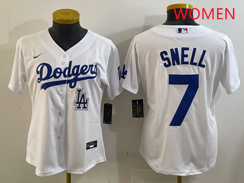 Women Los Angeles Dodgers 7 Snell White Game 2025 Nike MLB Jersey style 9
